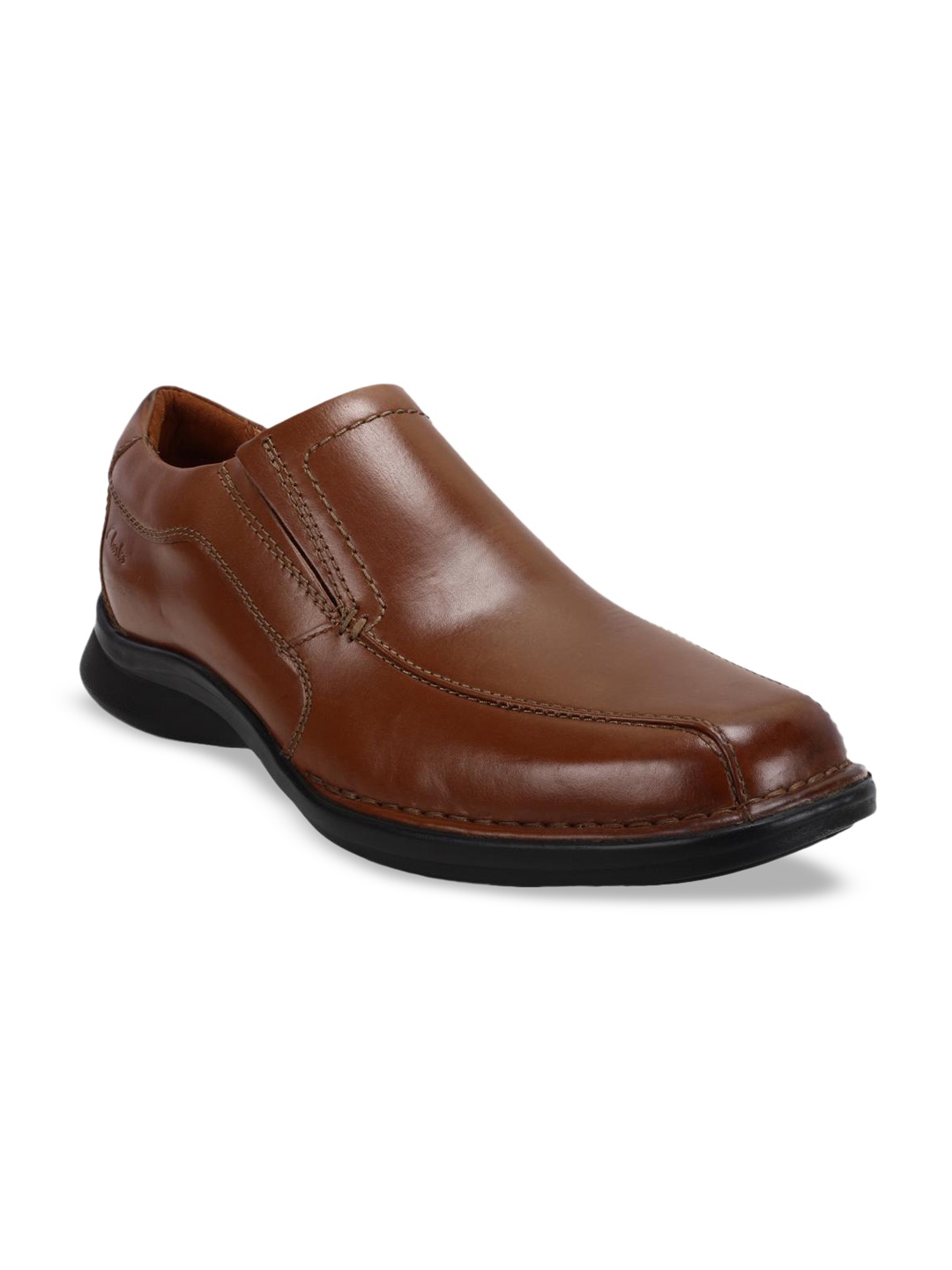 

Clarks Men Tan Brown Solid Leather Formal Slip-Ons