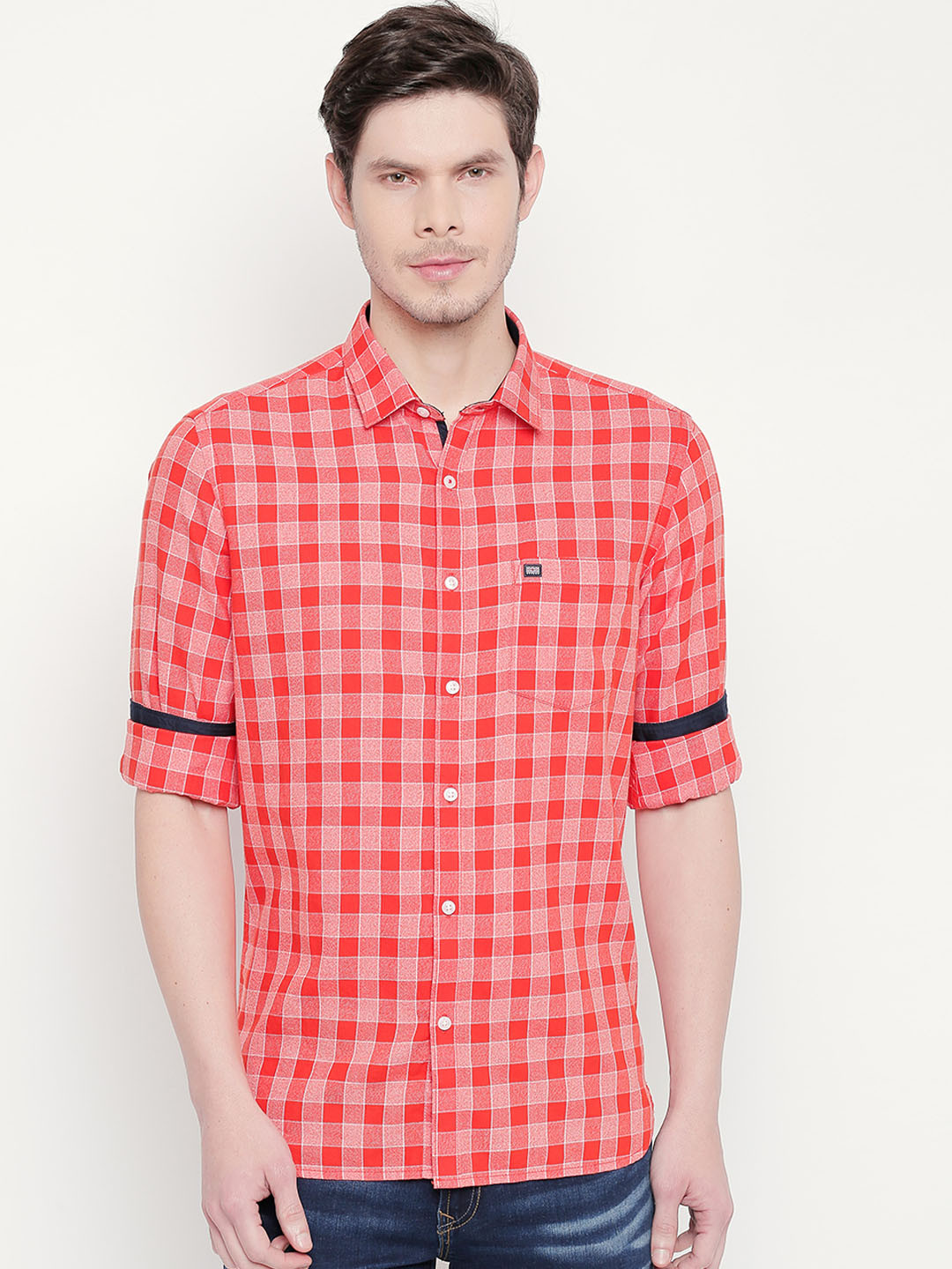 

BYFORD by Pantaloons Men Coral Slim Fit Checked Casual Shirt