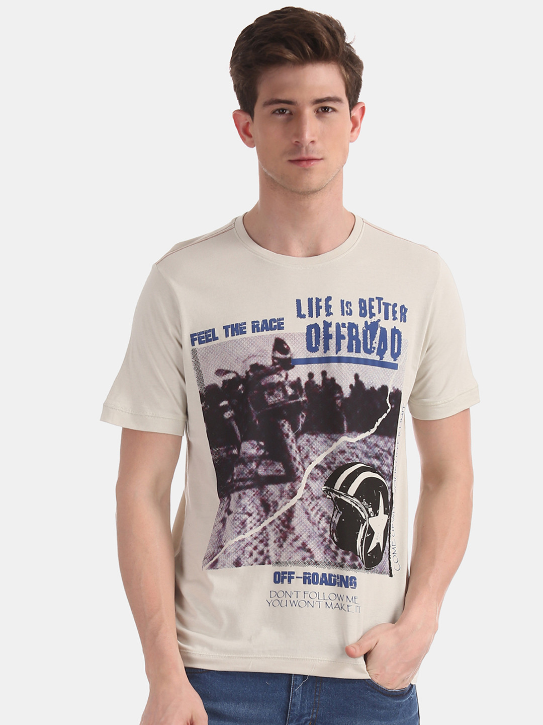 

Cherokee Men Grey Printed Round Neck Pure Cotton T-shirt