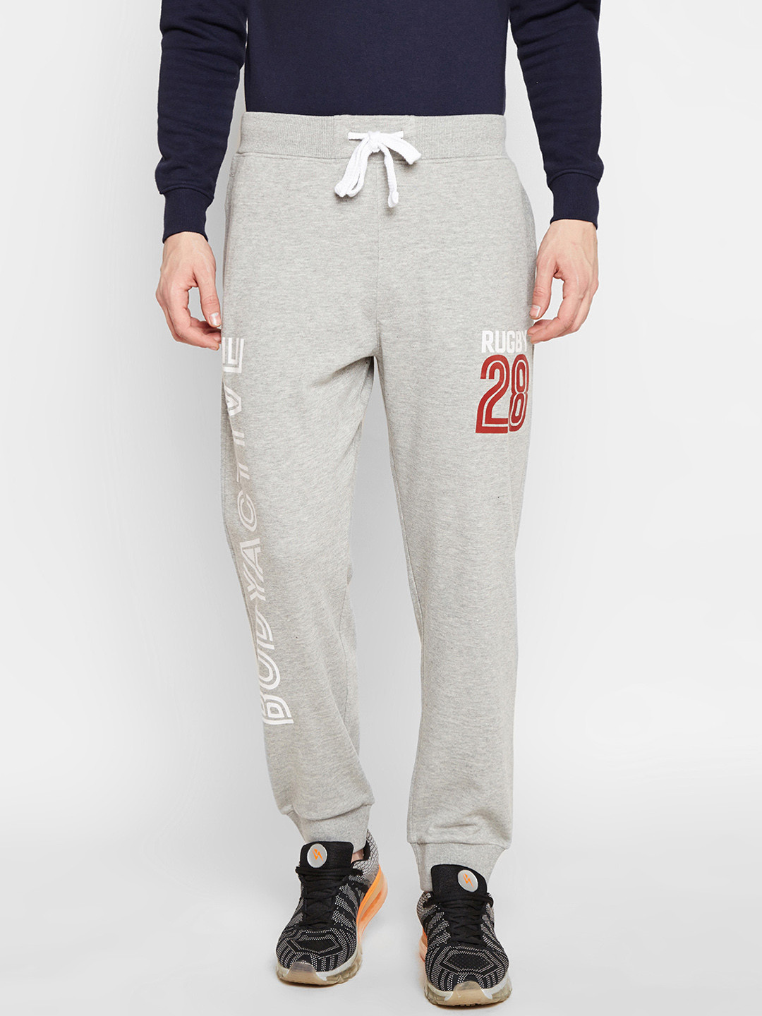 

BODYACTIVE Men Grey Melange Printed Regular-Fit Joggers