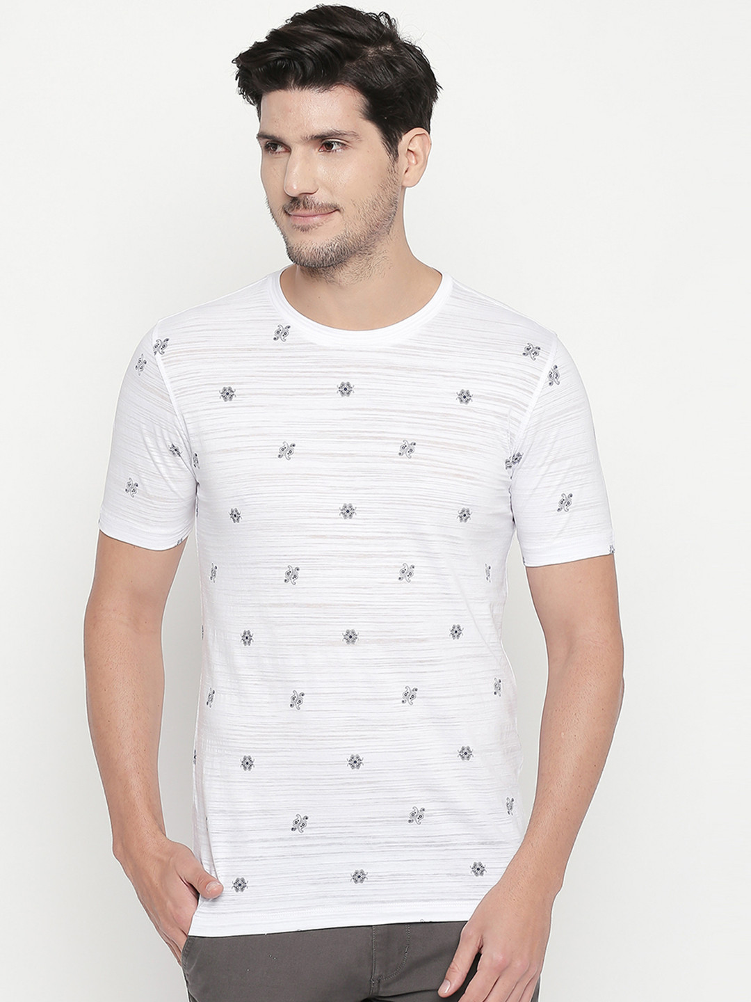 

Urban Ranger by pantaloons Men White Printed Round Neck Pure Cotton T-shirt