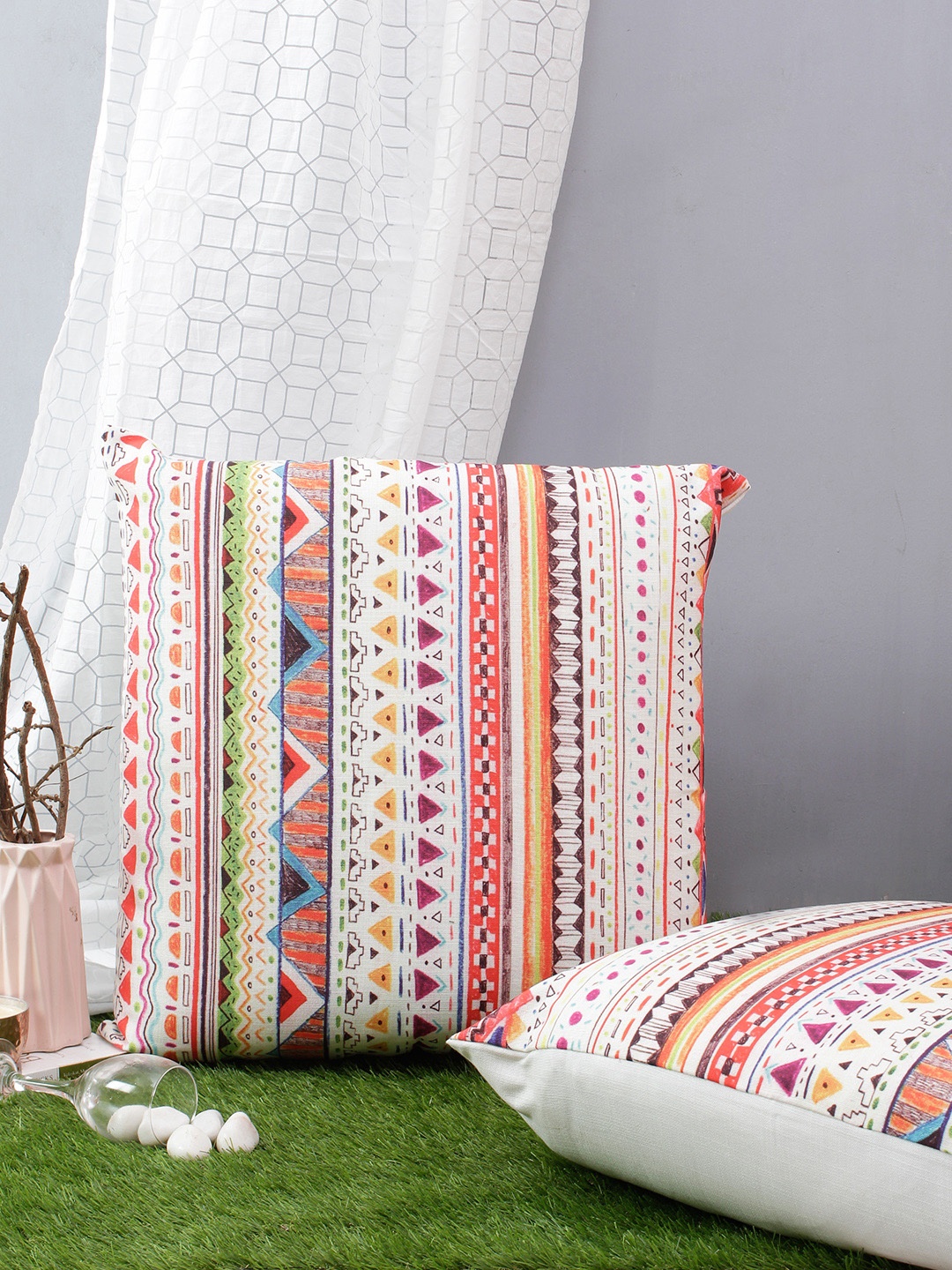 

Soumya Set of 2 Multicoloured Geometric Square Cushion Covers, Multi