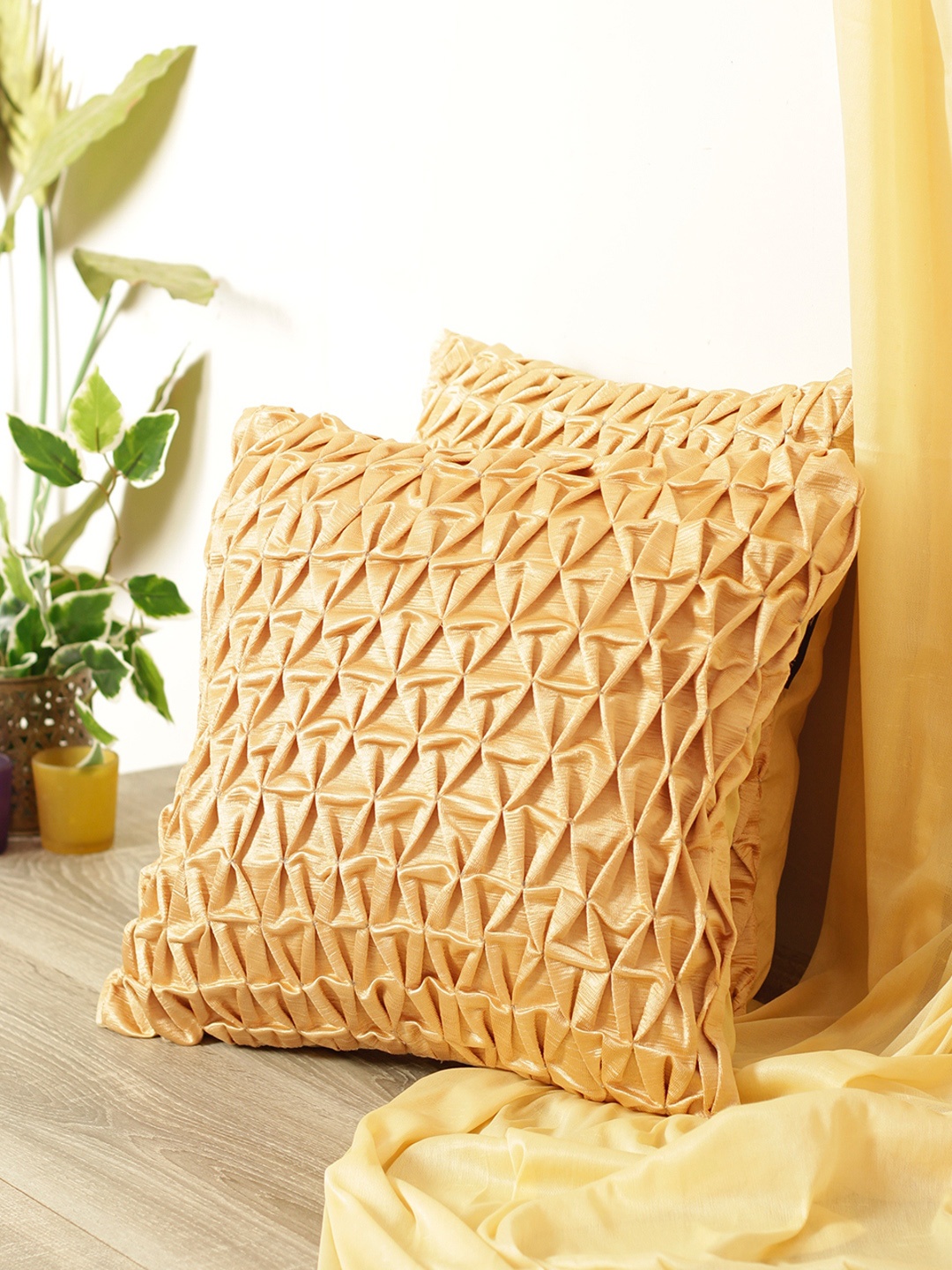

ROMEE Beige Set of 2 Geometric Square Cushion Covers