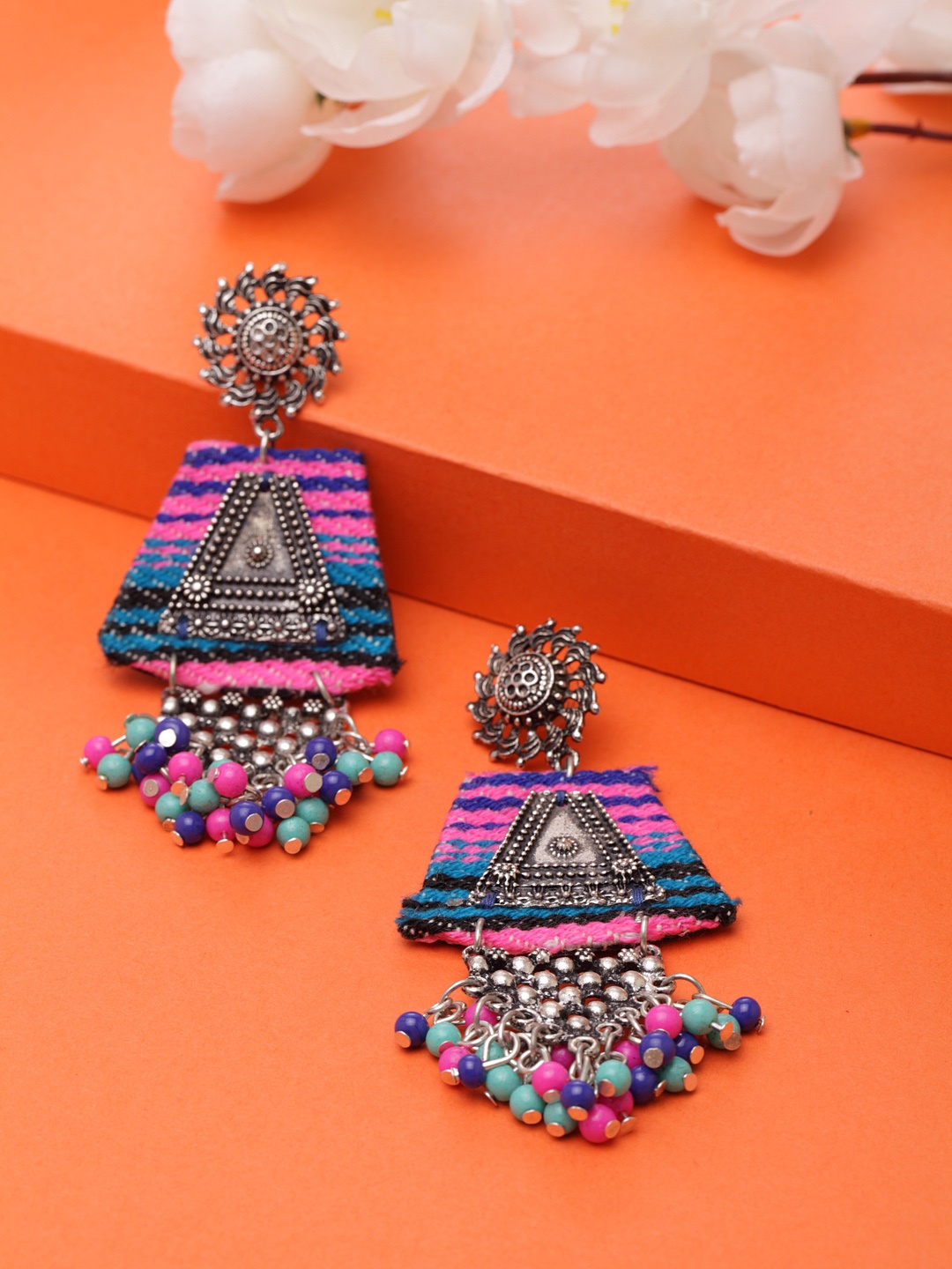 Moedbuille Pink & Silver-Plated Handcrafted Classic Drop Earrings