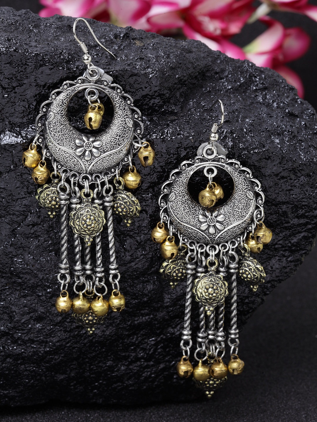 

Moedbuille Silver-Plated Gold-Toned Handcrafted Crescent Shaped Drop Earrings