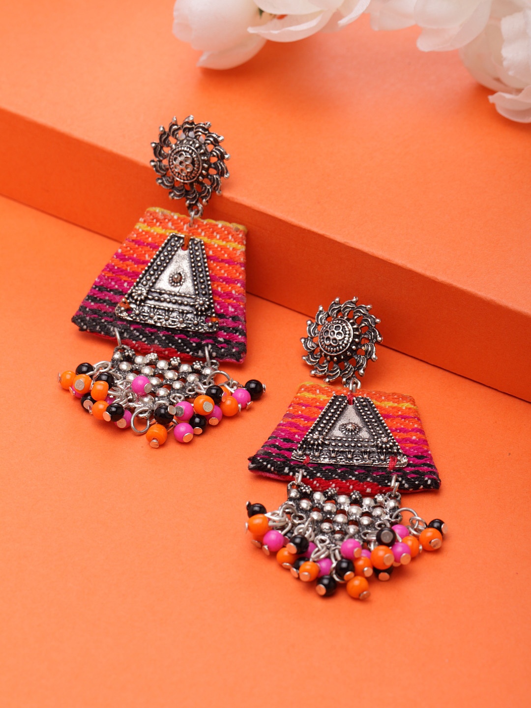 

Moedbuille Silver-Plated Multicoloured Geometric Handcrafted Drop Earrings, Multi