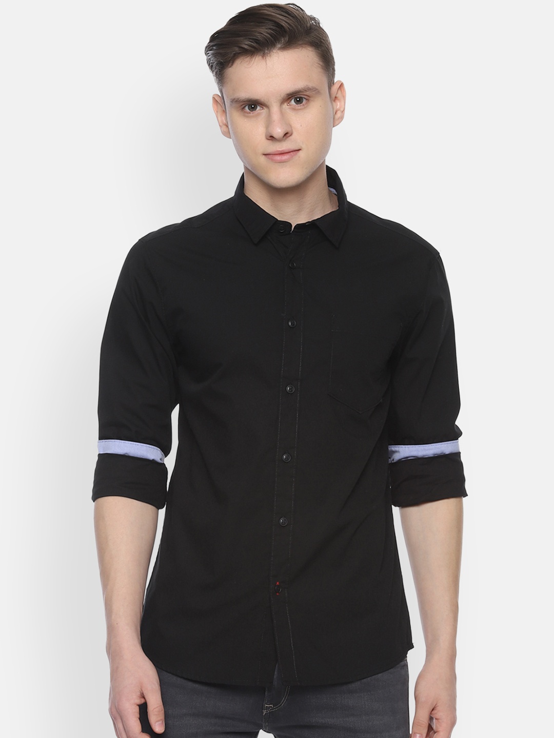 

People Men Black Regular Fit Solid Casual Shirt