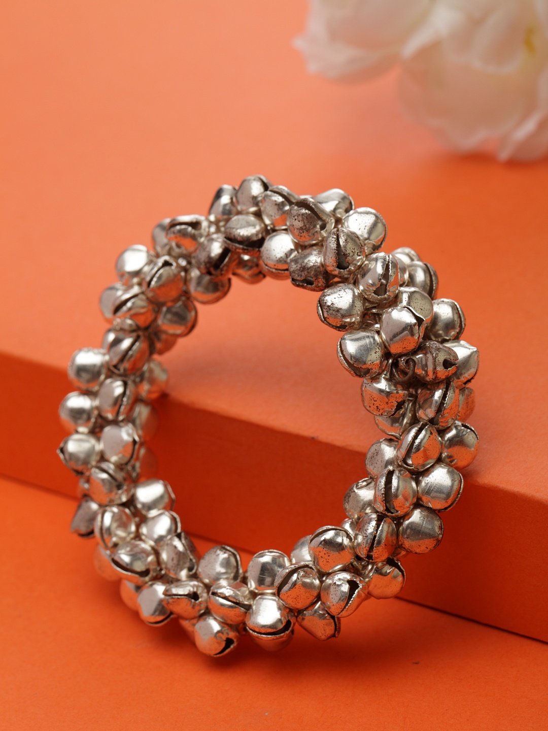 

Moedbuille Ghungroo Studded Oxidised Silver-Plated German Silver Antique Bracelet