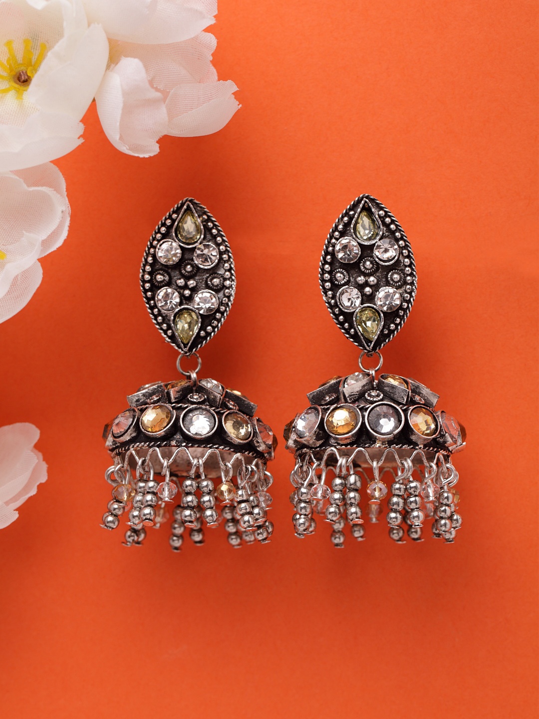 

Moedbuille Silver-Plated Handcrafted Afghan Dome Shaped Jhumkas