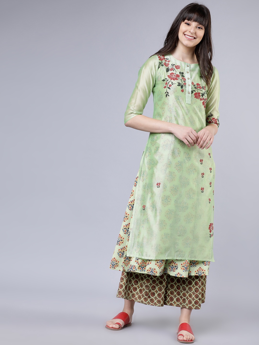 

Vishudh Women Green Printed Kurta with Palazzos