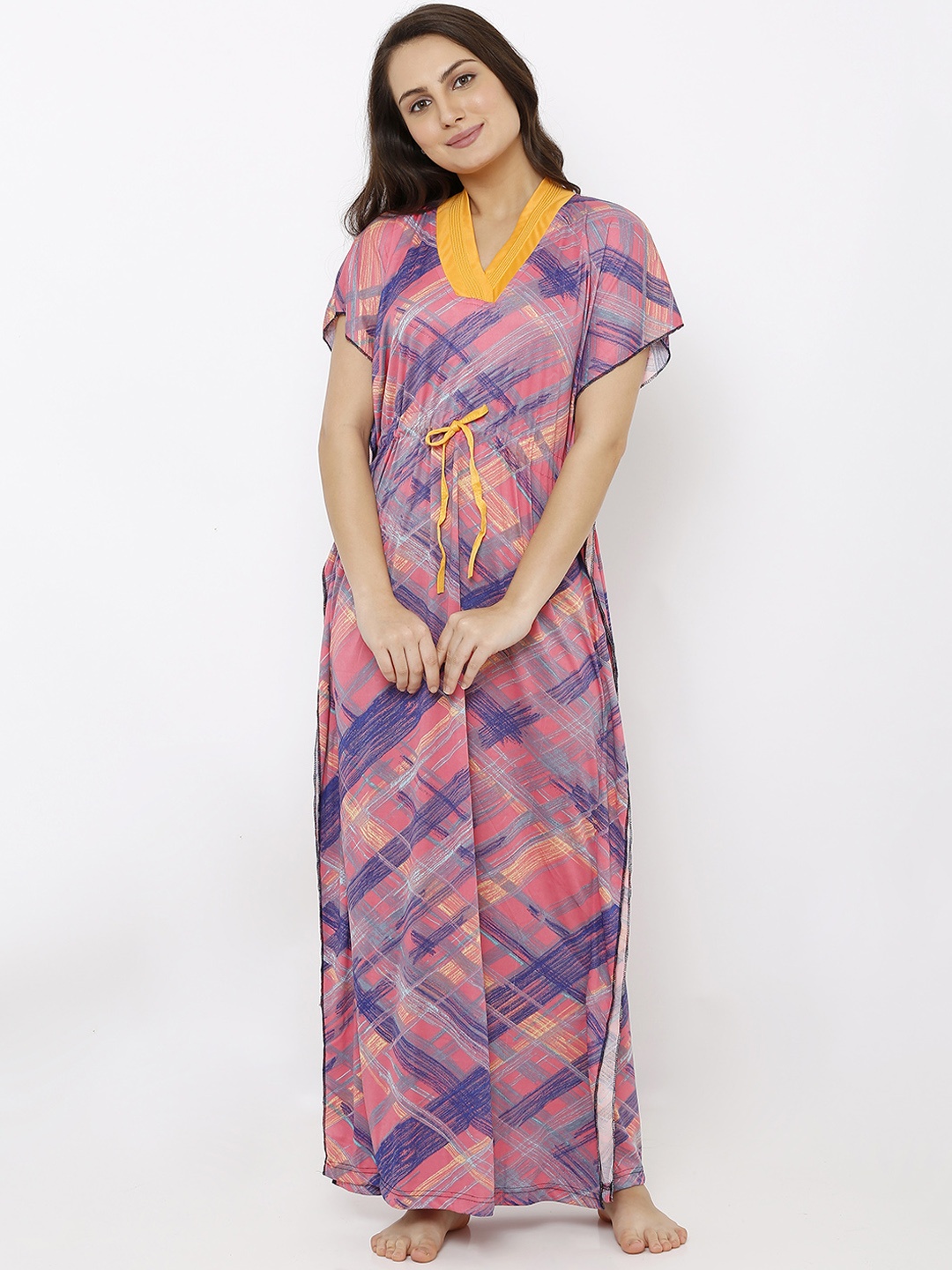 

Pretty Awesome Pink & Blue Printed Nightdress PTAS374