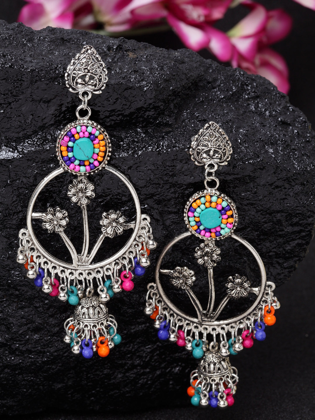 

Moedbuille Multicoloured Silver-Plated German Silver Handcrafted Drop Earrings, Multi