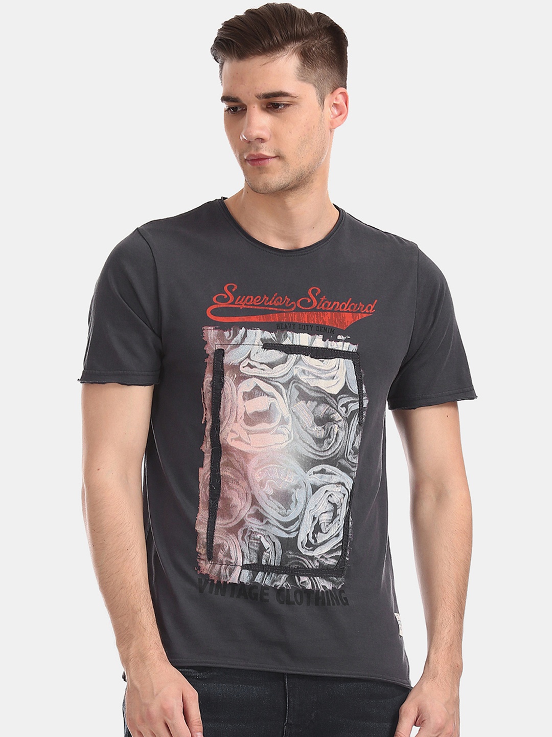 

Cherokee Men Grey Printed Round Neck Pure Cotton T-shirt
