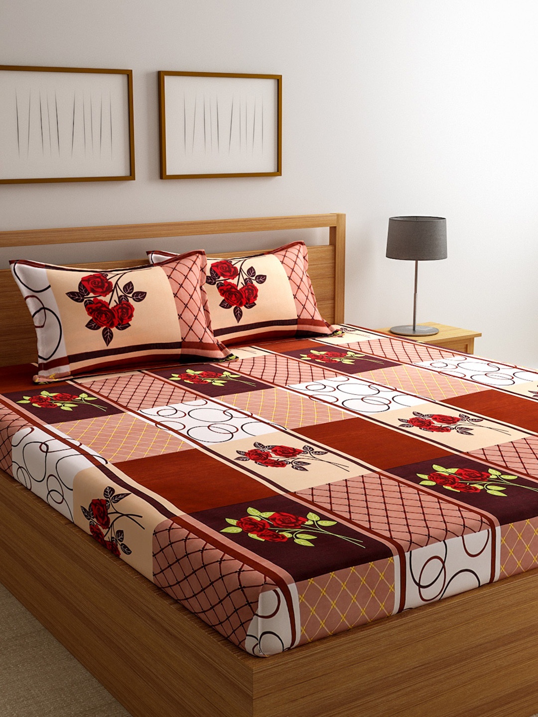 

ROMEE Floral Print 144 TC Microfiber Queen Bedsheet with 2 Pillow Covers, Multi