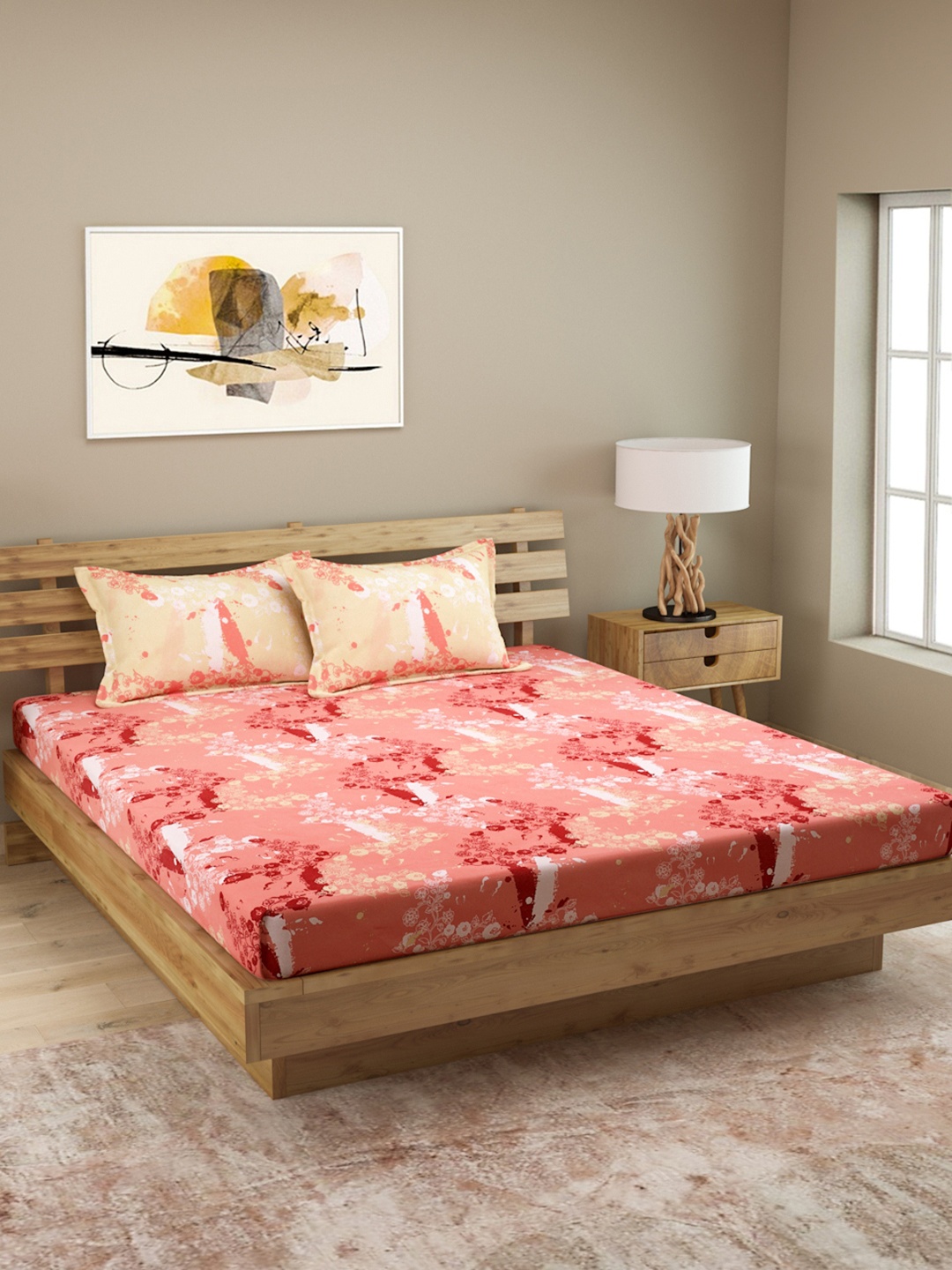 

ROMEE Pink Floral Printed 144 TC Cotton 1 Queen Bedsheet with 2 Pillow Covers