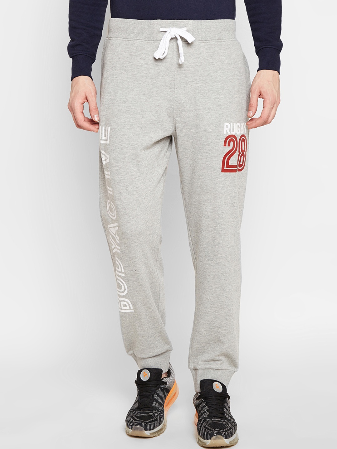 

BODYACTIVE Men Grey Melange Printed Regular-Fit Joggers