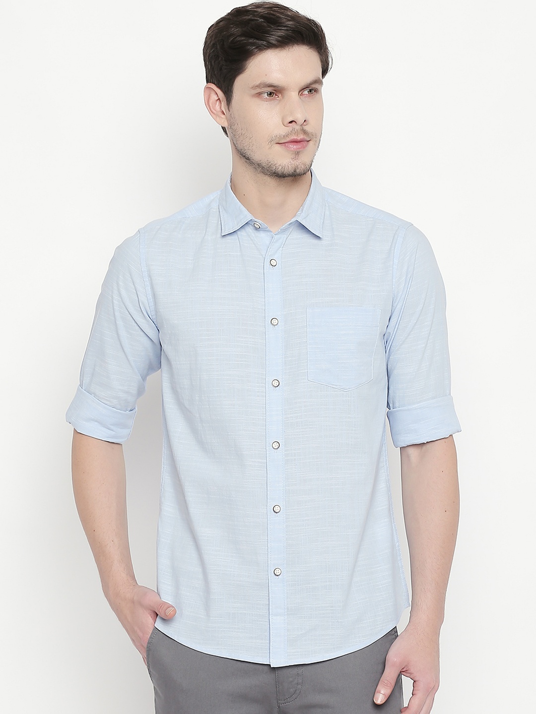 

BYFORD by Pantaloons Men Blue Slim Fit Solid Casual Shirt