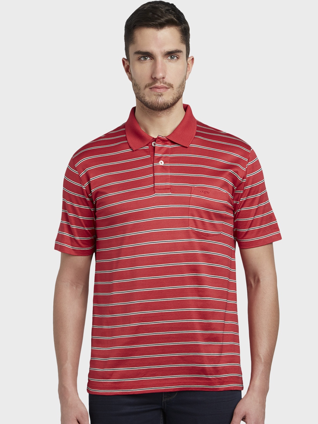 

ColorPlus Men Red Striped Polo Collar T-shirt