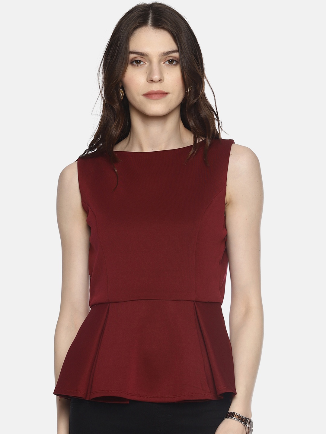 

AARA Women Maroon Solid Peplum Top
