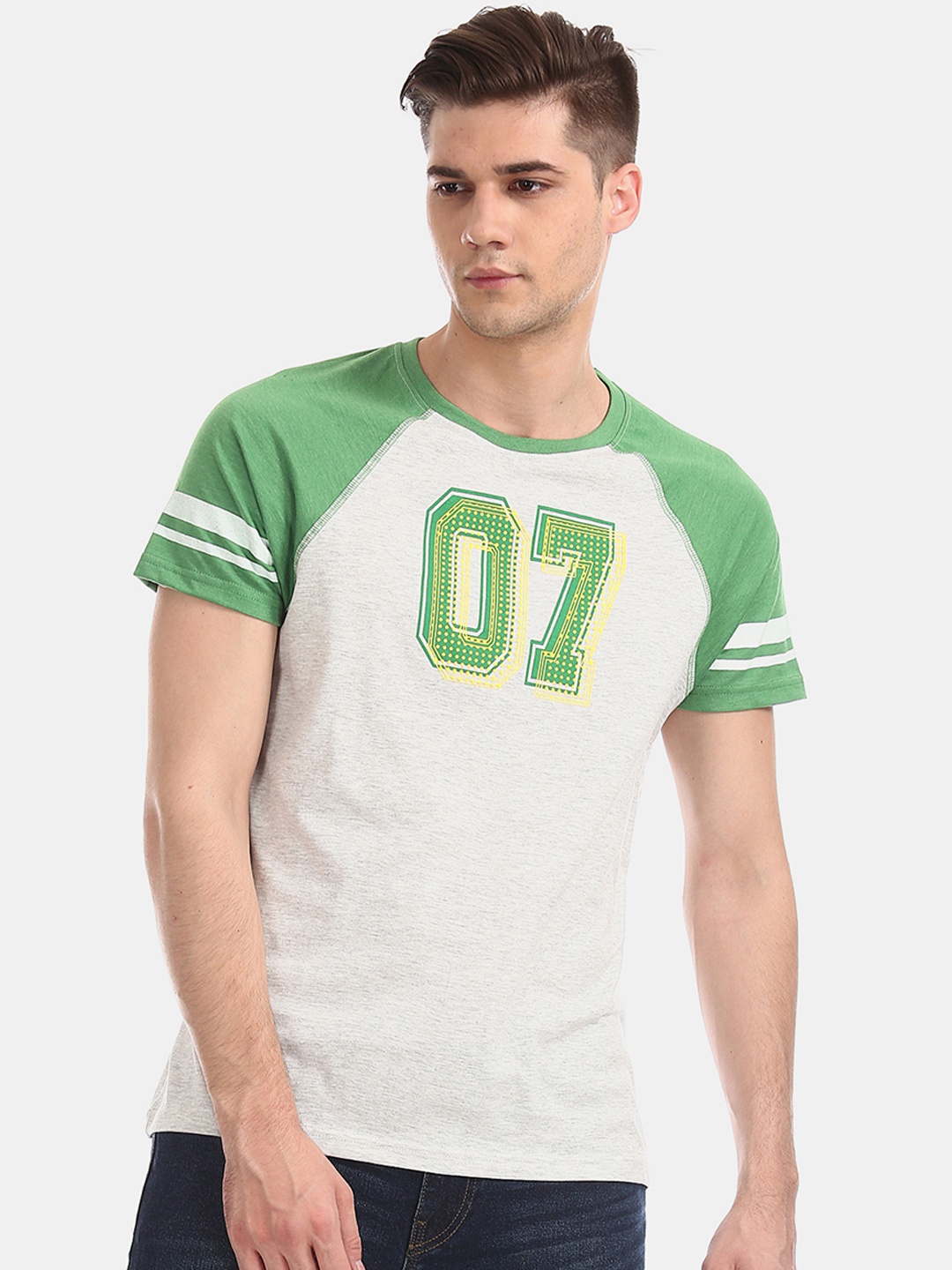 

Colt Men Grey Printed Slim-Fit Round Neck T-shirt