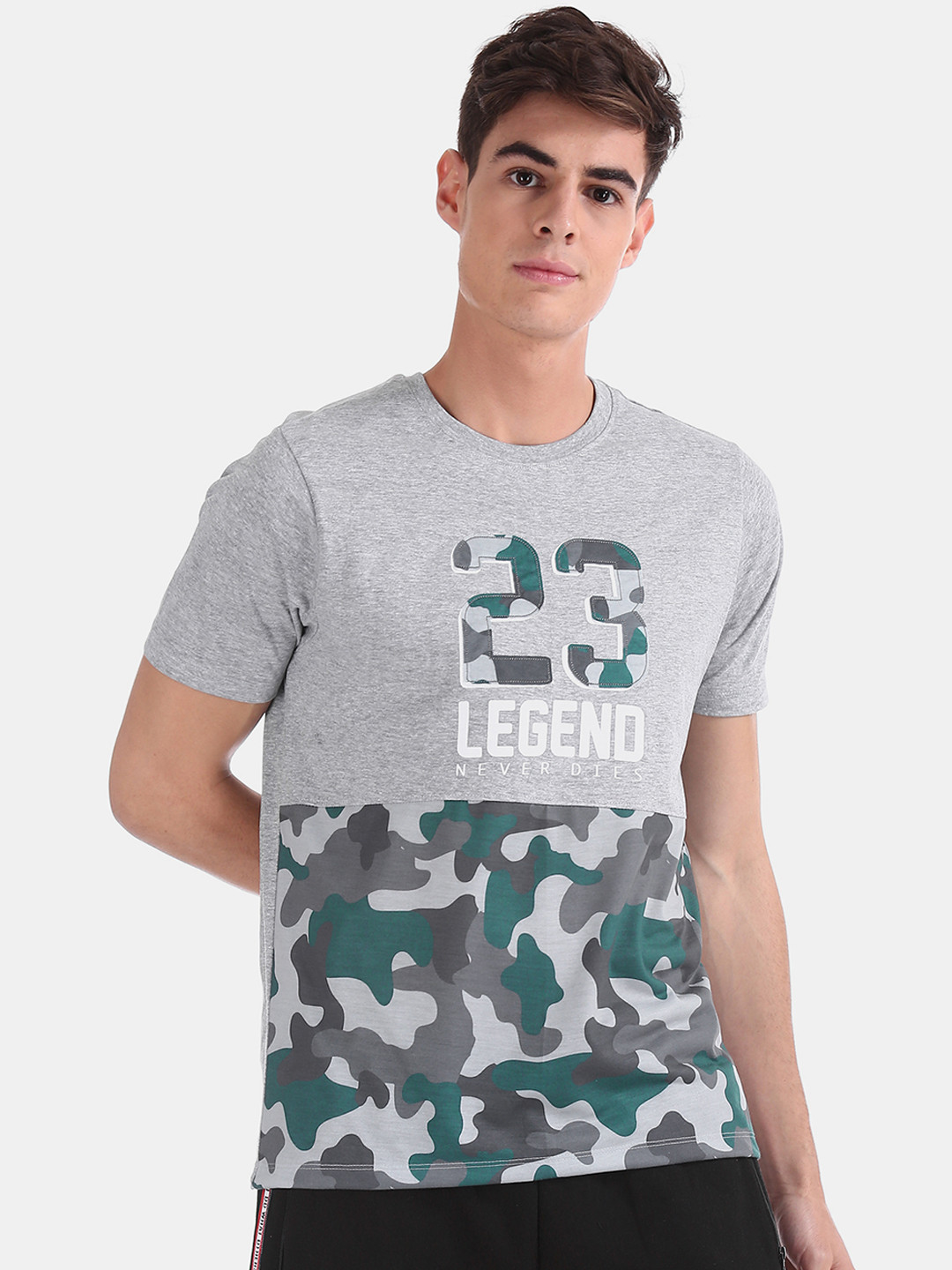 

Colt Men Grey Camouflage Printed Round Neck Pure Cotton T-shirt