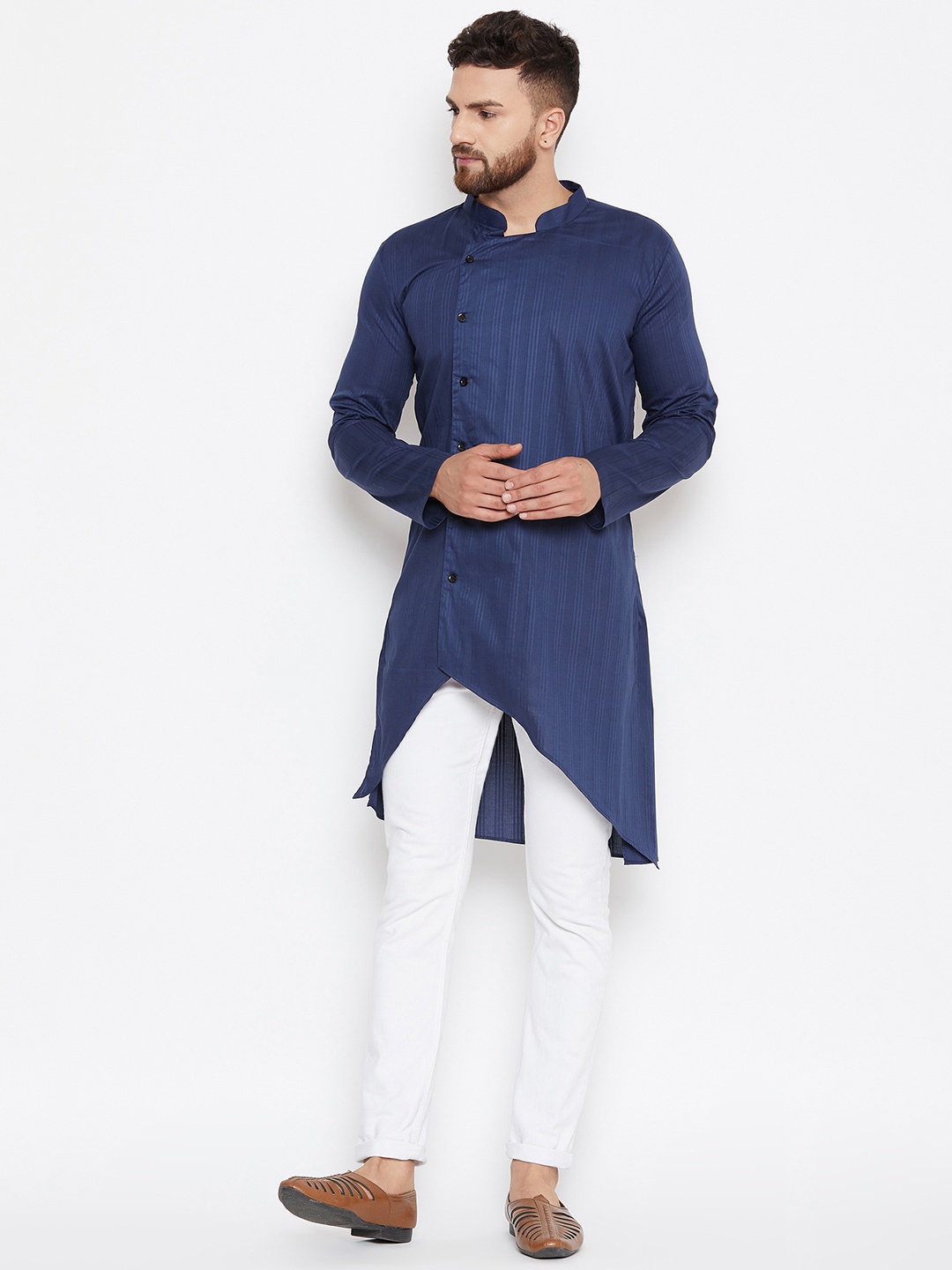 

even Men Blue Striped Straight Kurta