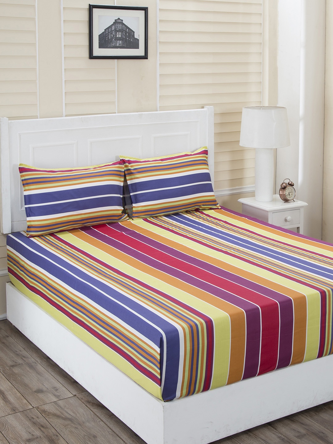 

In-House by maspar Multicoloured Geometric 210 TC Cotton 1 Queen Bedsheet with 2 Pillow Covers, Multi