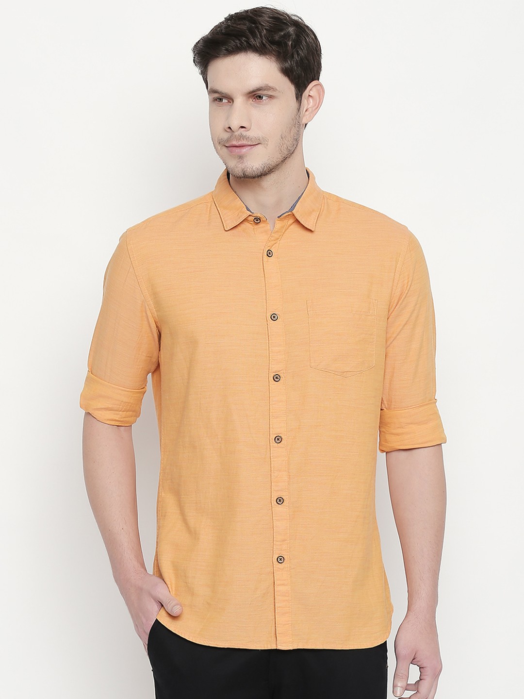 

BYFORD by Pantaloons Men Yellow Slim Fit Solid Casual Shirt