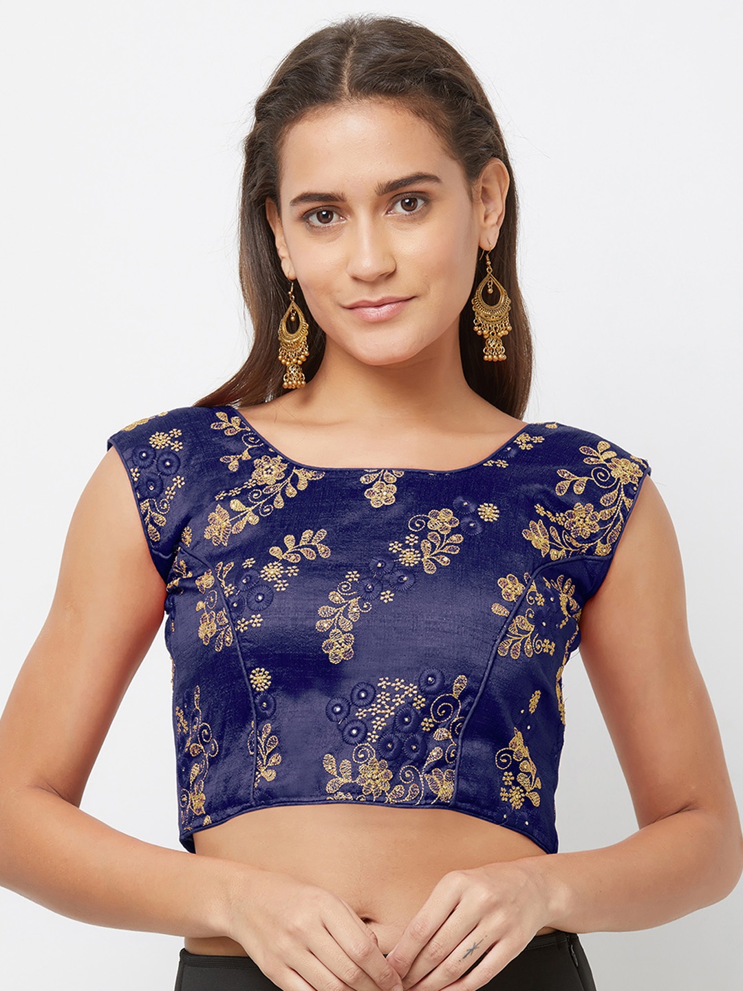 

MIRCHI FASHION Women Blue Zari Embroidered Raw Silk Readymade Saree Blouse