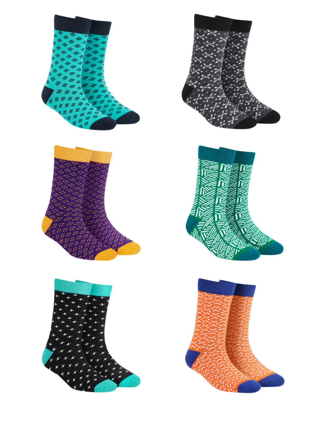 

Dynamocks Unisex Pack of 6 Multicoloured Patterned Calf-Length Socks, Multi