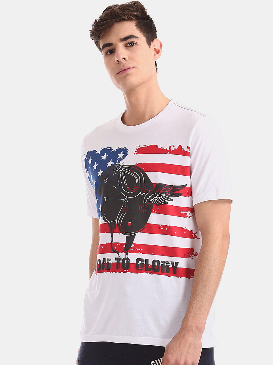 

Cherokee Men White Printed Round Neck Pure Cotton T-shirt