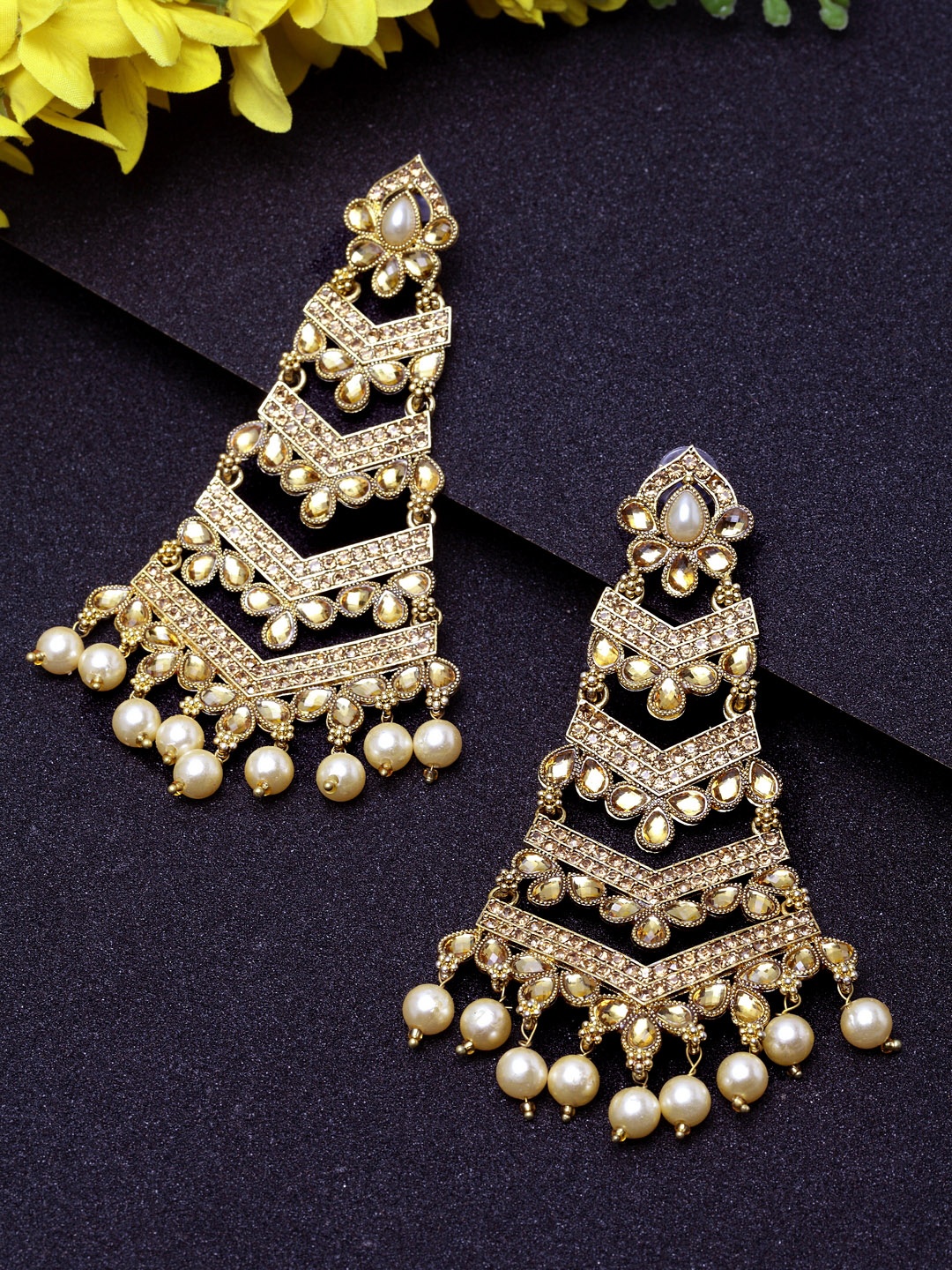 

Moedbuille Women Gold-Plated Handcrafted Classic Drop Earrings