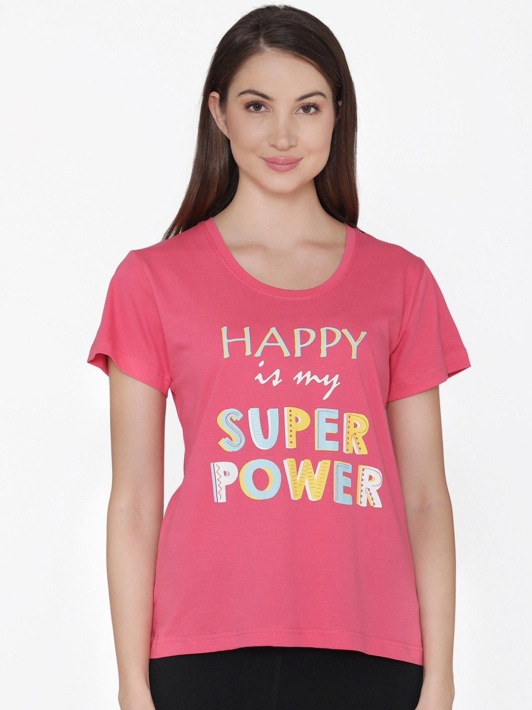 

Clovia Women Pink Printed Round Neck Lounge T-shirt LT0124P14