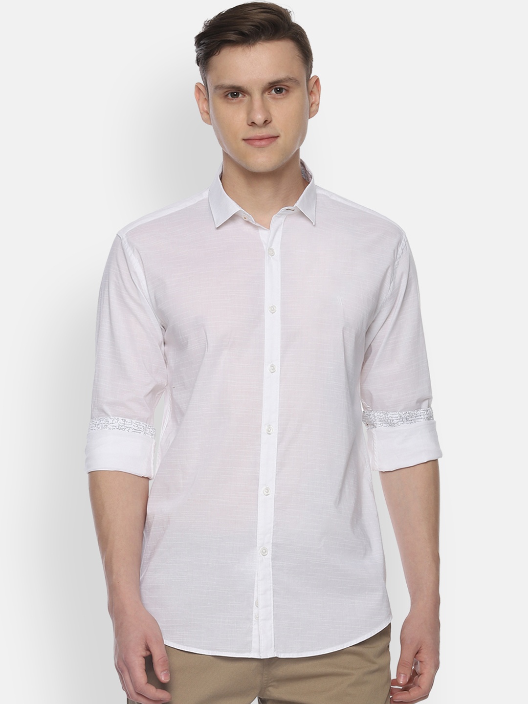 

V Dot Men White Slim Fit Solid Casual Shirt