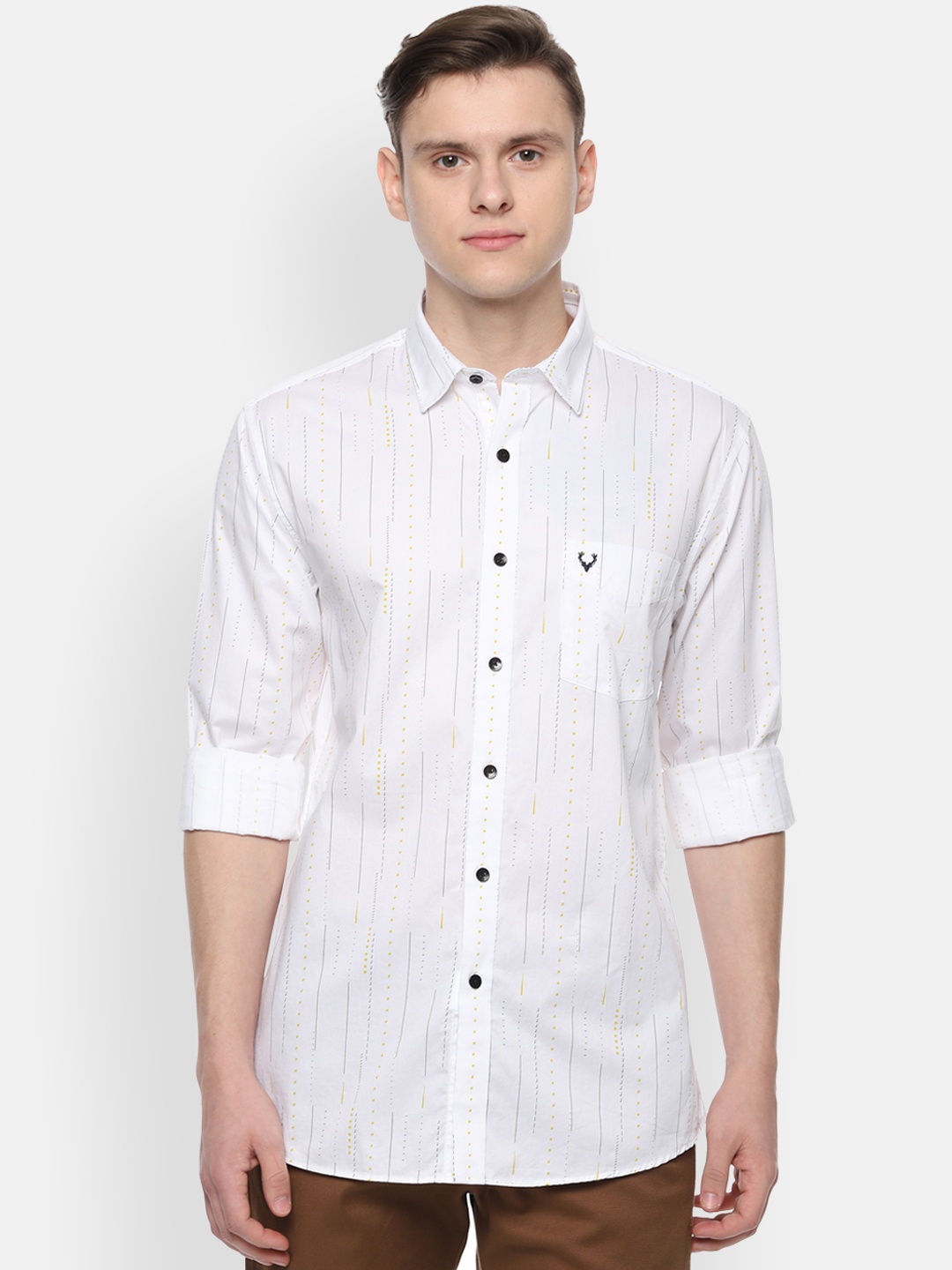 

Allen Solly Men White & Yellow Slim Fit Striped Casual Shirt