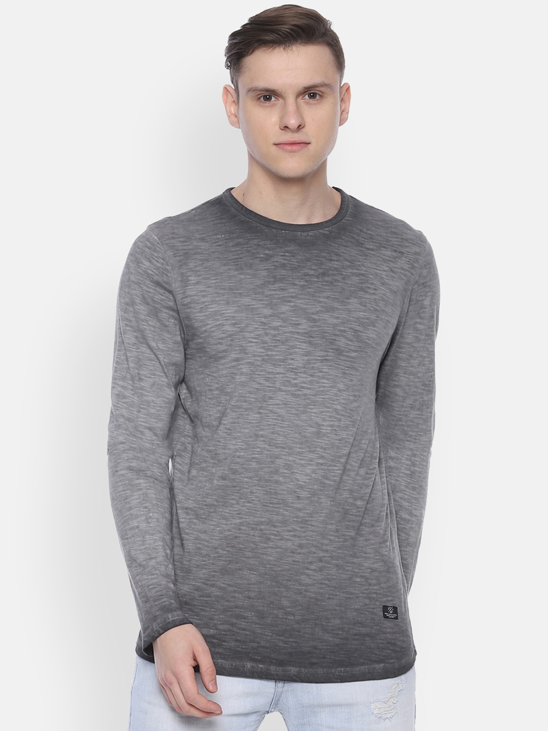 

People Men Grey Solid Round Neck Pure Cotton T-shirt