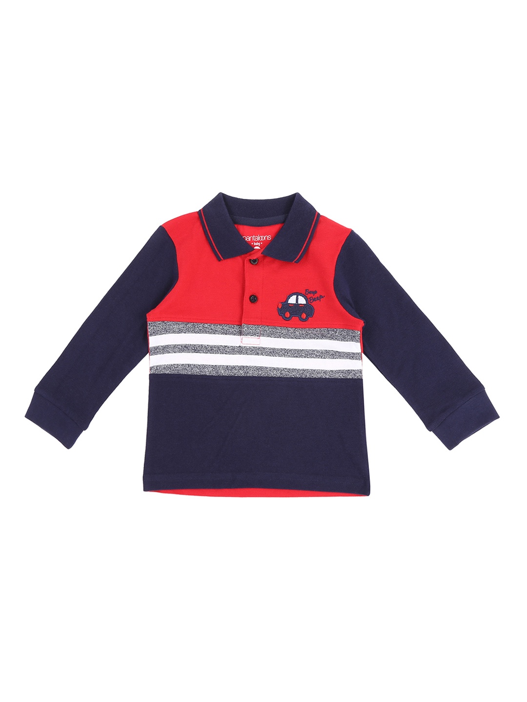 

Pantaloons Baby Boys Red Colourblocked Polo Collar Pure Cotton T-shirt