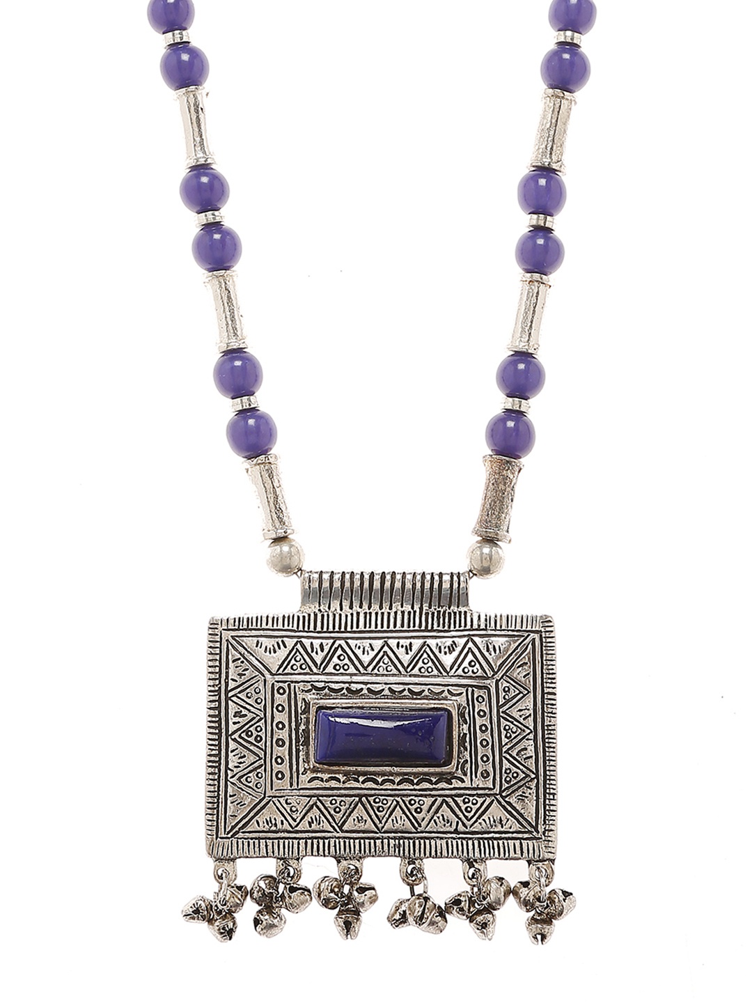 

Bamboo Tree Jewels Silver-Toned & Blue Metal Handcrafted Necklace