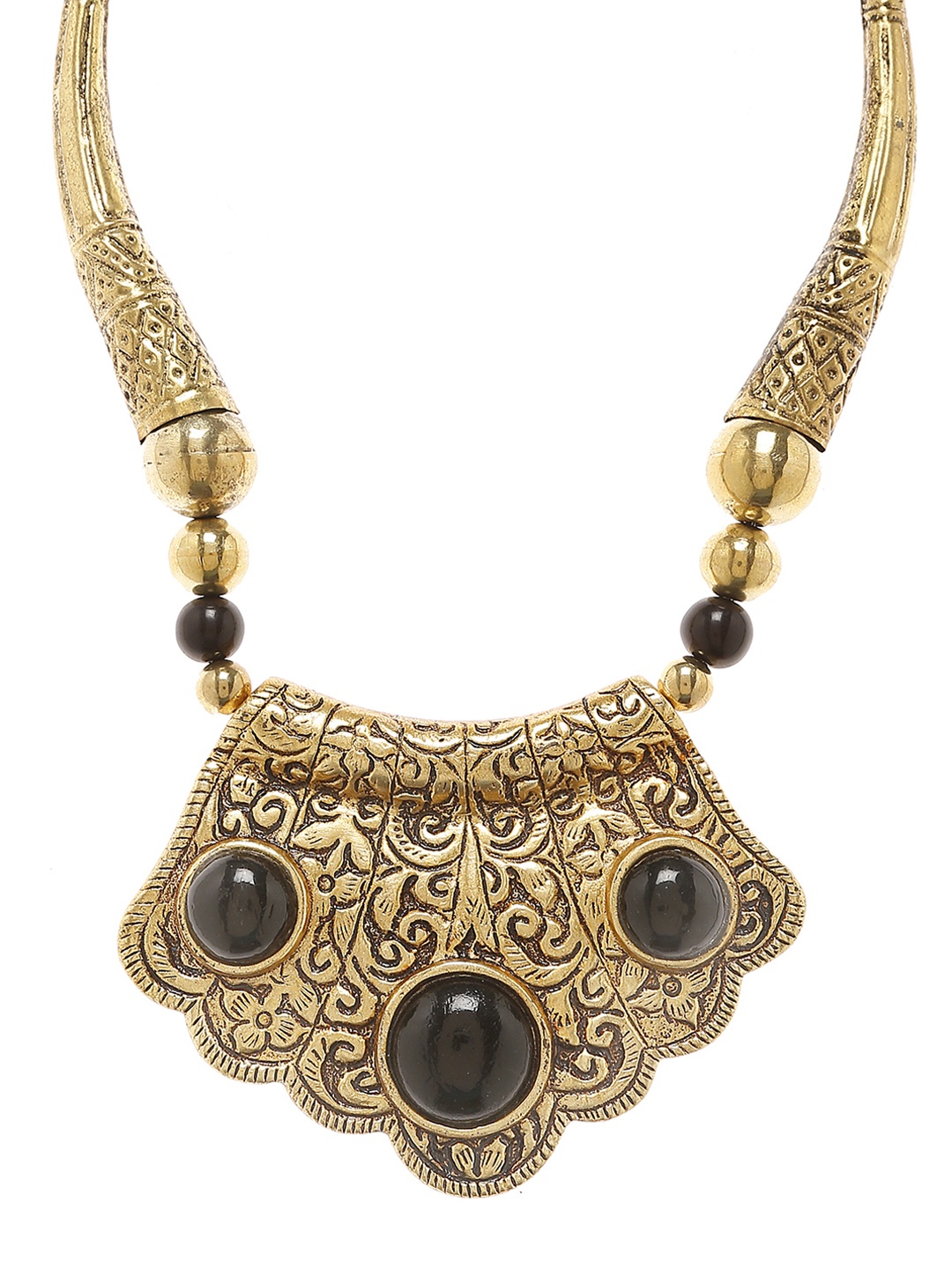 

Bamboo Tree Jewels Gold-Toned & Black Metal Handcrafted Necklace