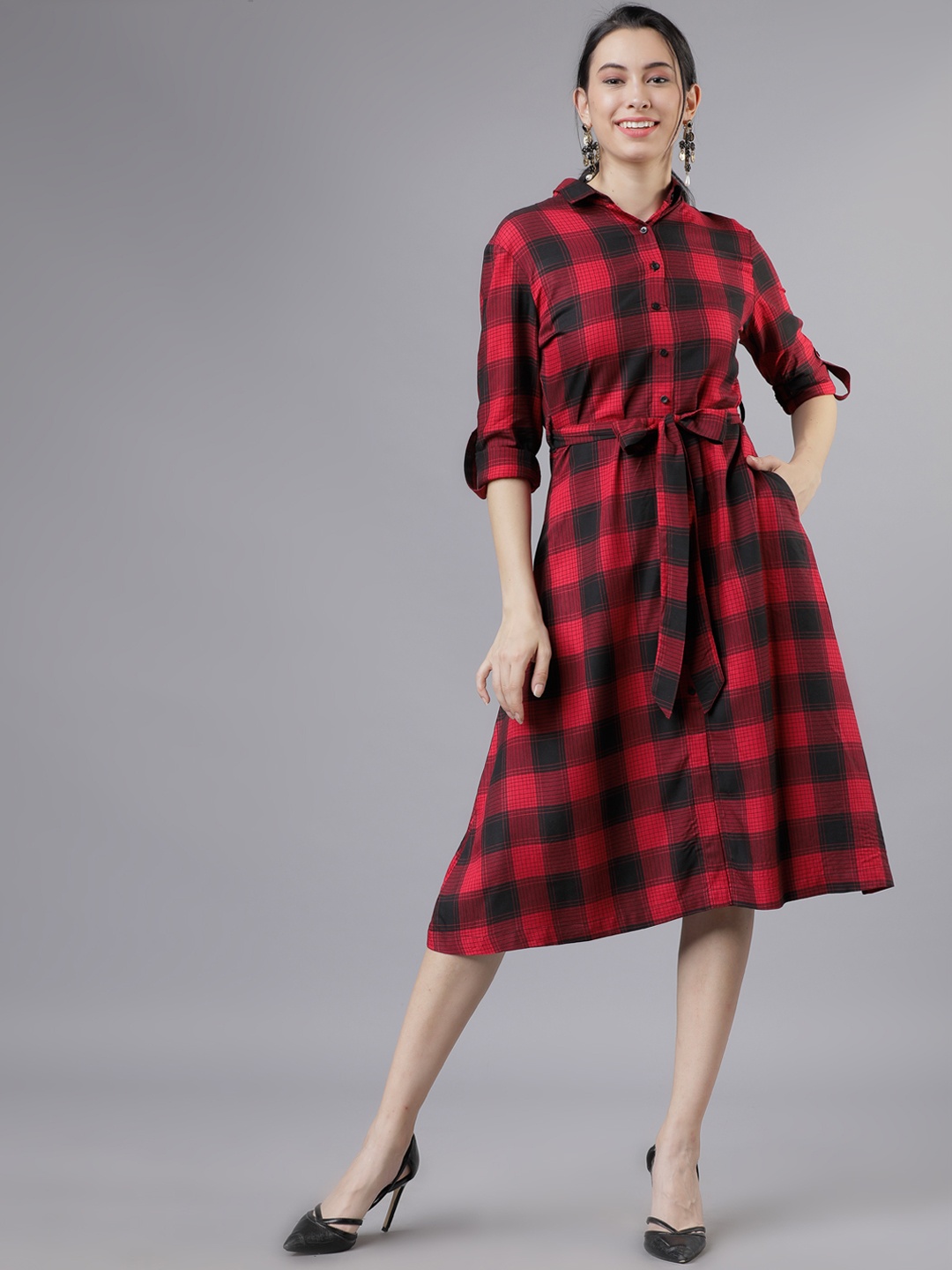 

Tokyo Talkies Women Red & Black Shirt Dress