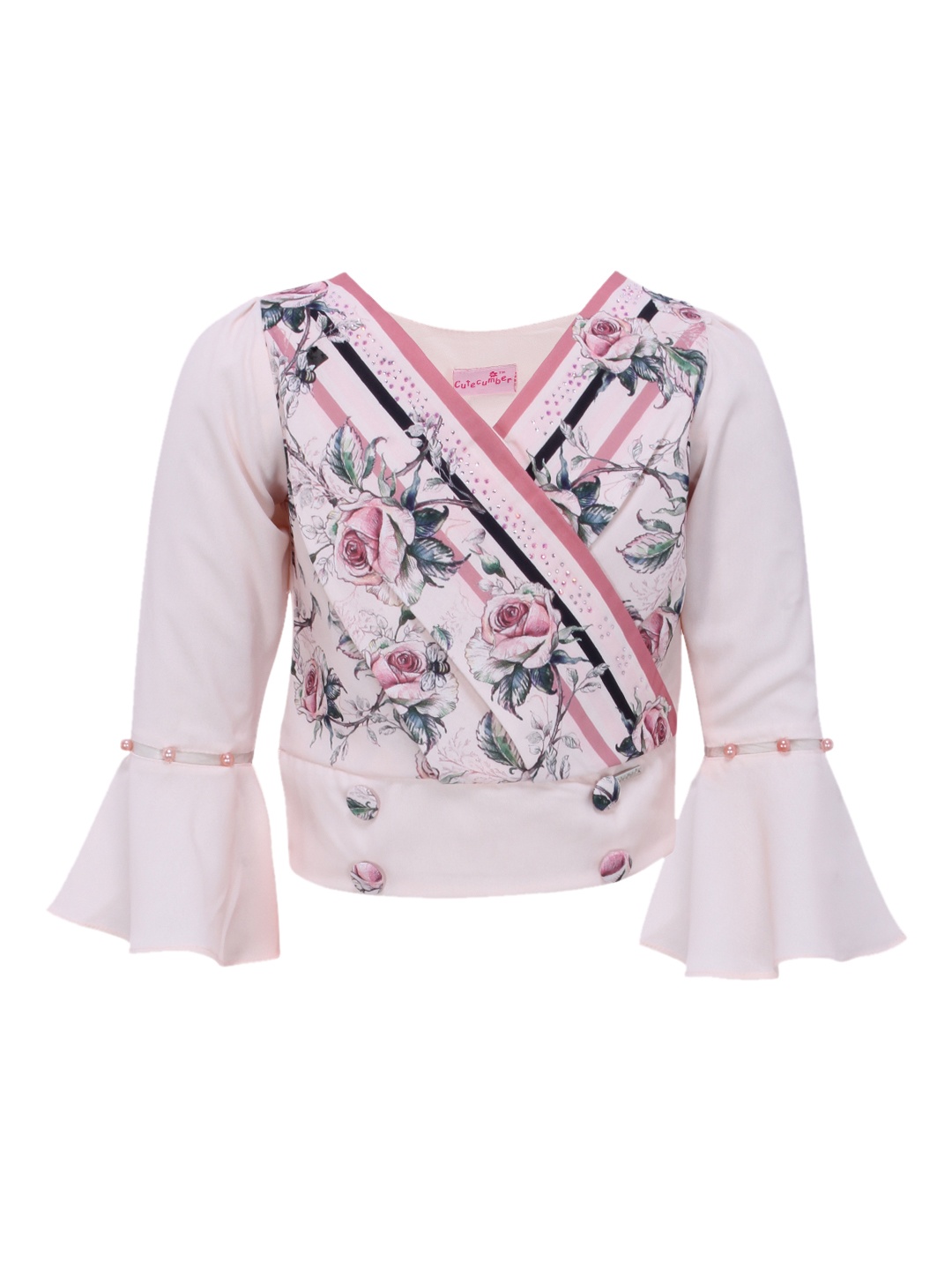 

CUTECUMBER Girls Peach-Coloured & Pink Printed Wrap Top
