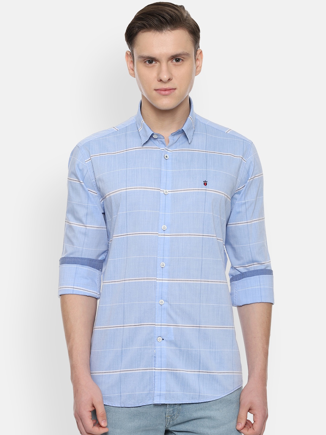Louis Philippe Sport Men Blue & White Slim Fit Checked Casual Shirt