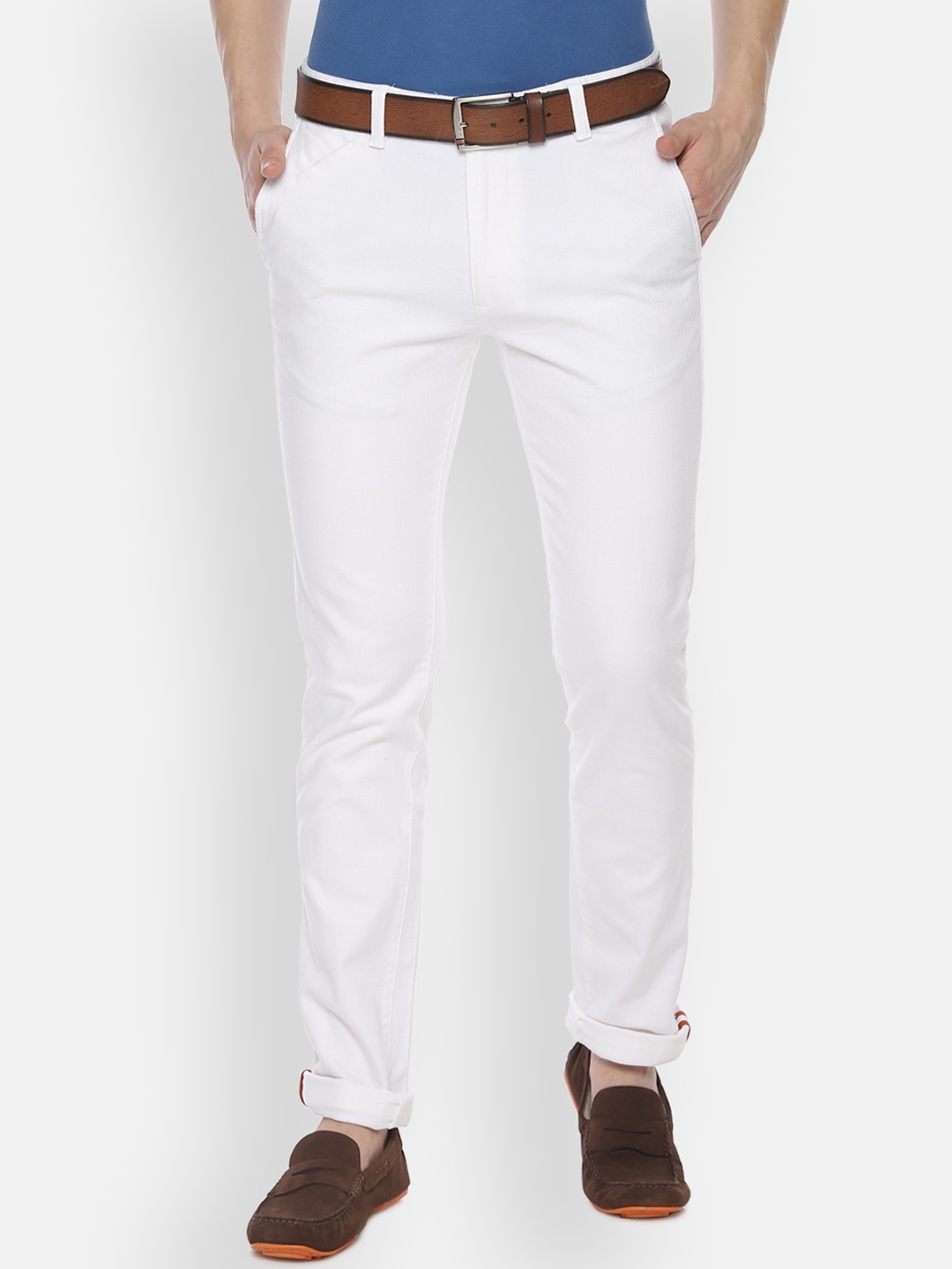 

V Dot Men White Slim Fit Solid Regular Trousers
