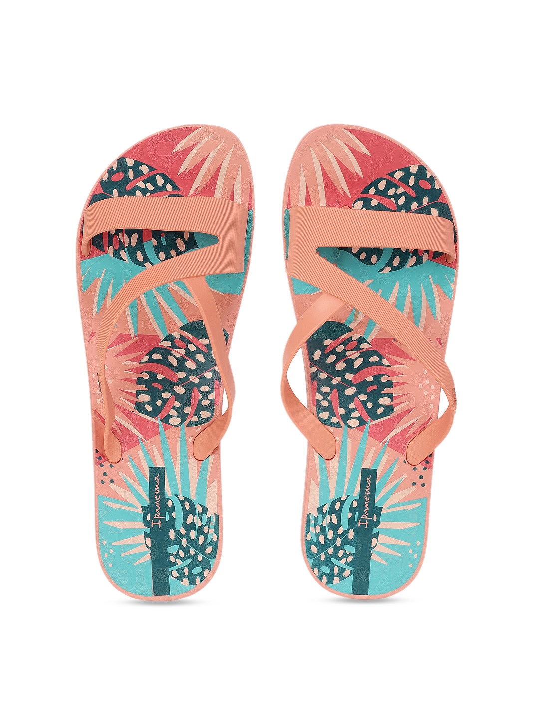 

iPanema Women Peach-Coloured & Blue Printed Slip-On Flip Flops