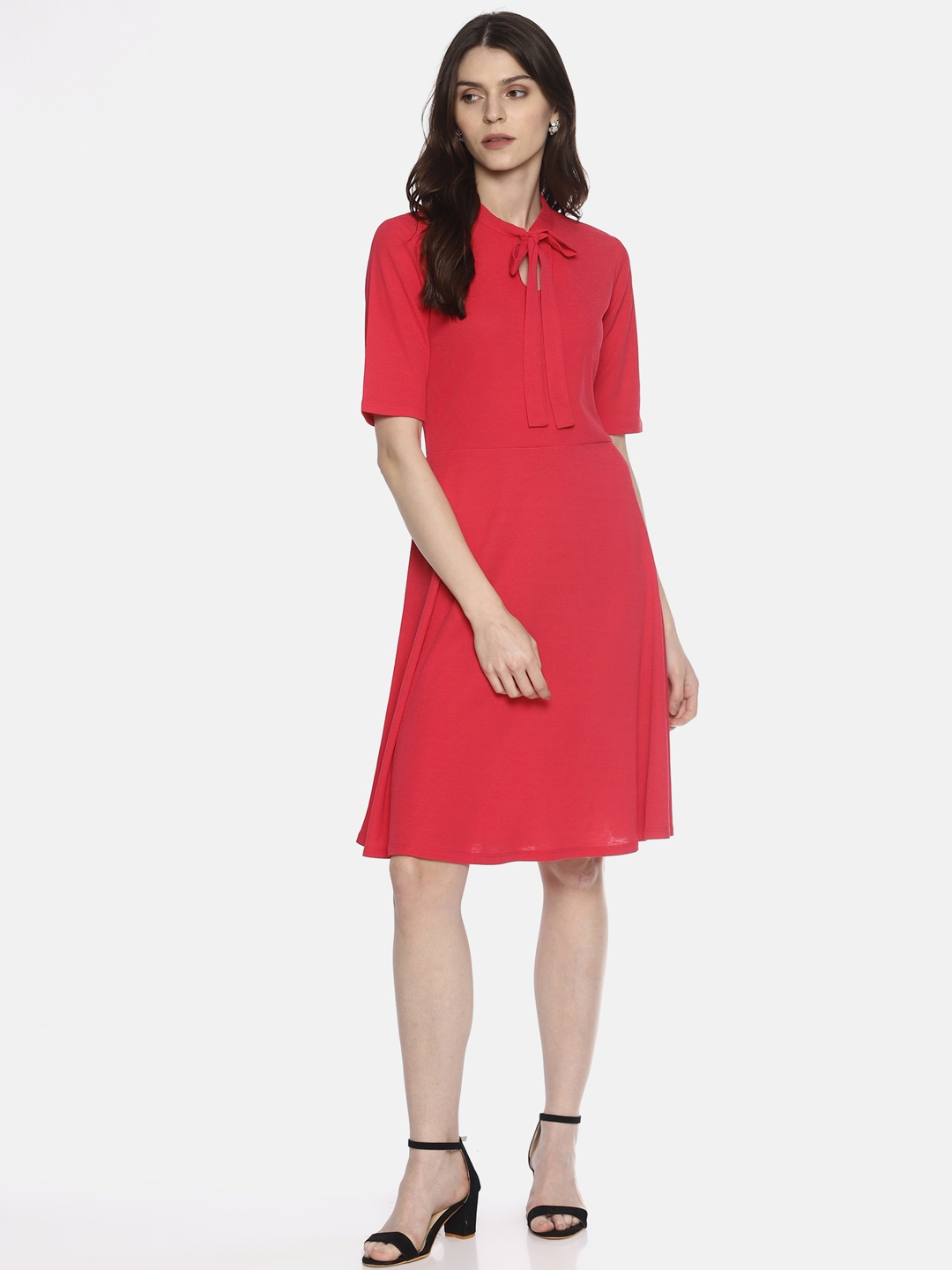 

AARA Women Coral Pink Fit and Flare Dress