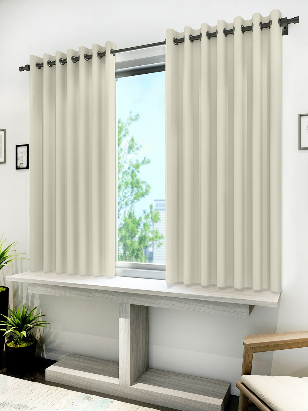 

Divine Casa Off-White Set of 2 Solid Single Black Out Window Curtains