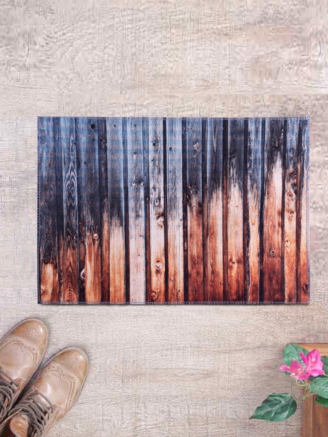 

ROMEE Brown & Blue Printed Anti-Skid Doormat
