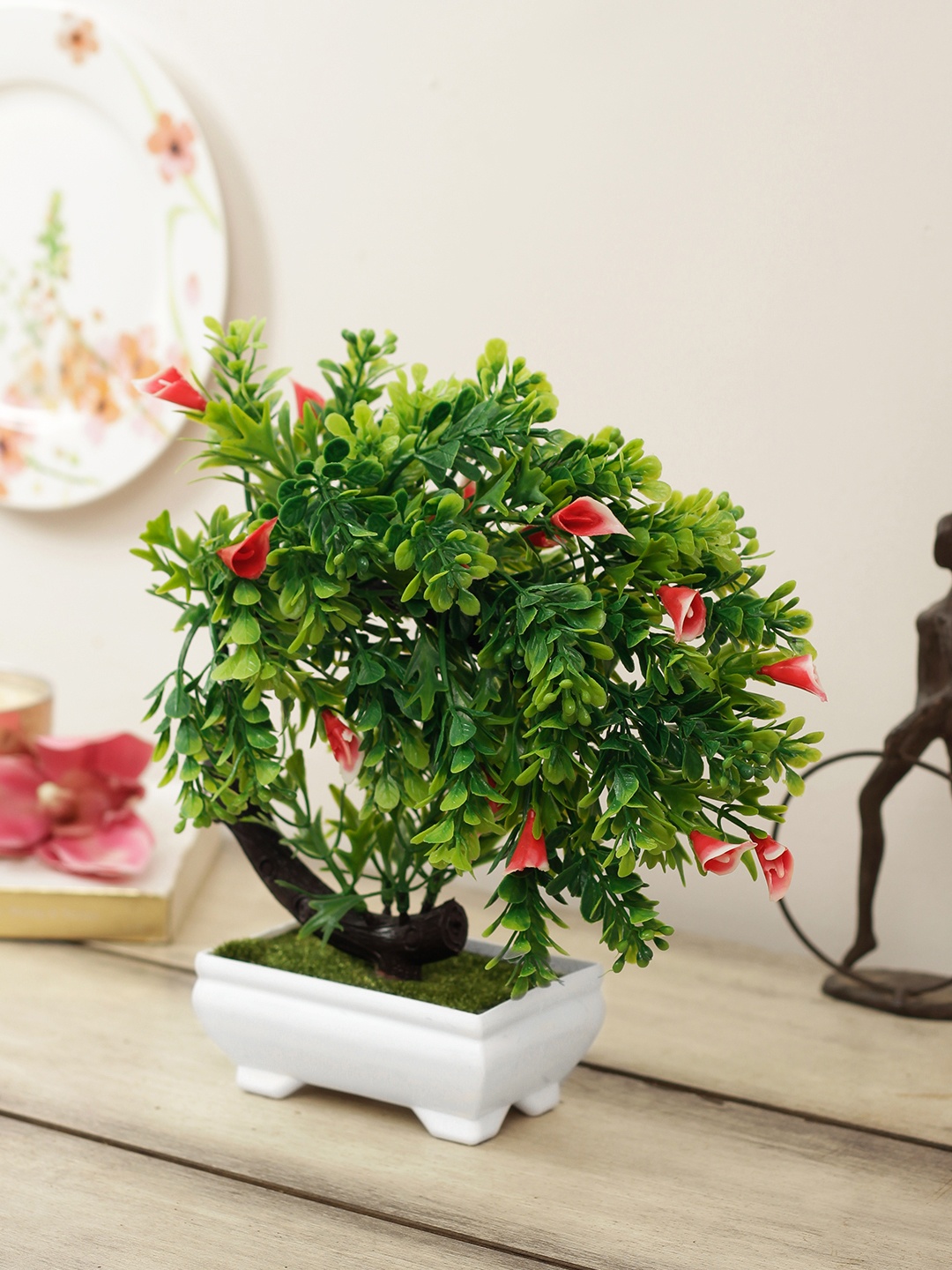 

House Of Accessories Red & Green Artificial Flower Plant With Pot