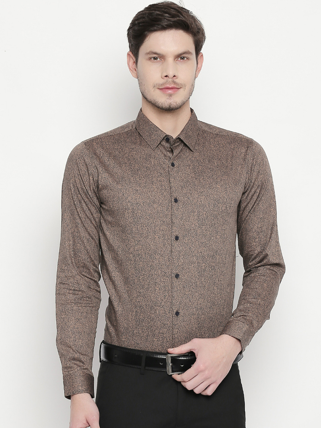 

RICHARD PARKER by Pantaloons Men Brown Slim Fit Printed Party Shirt
