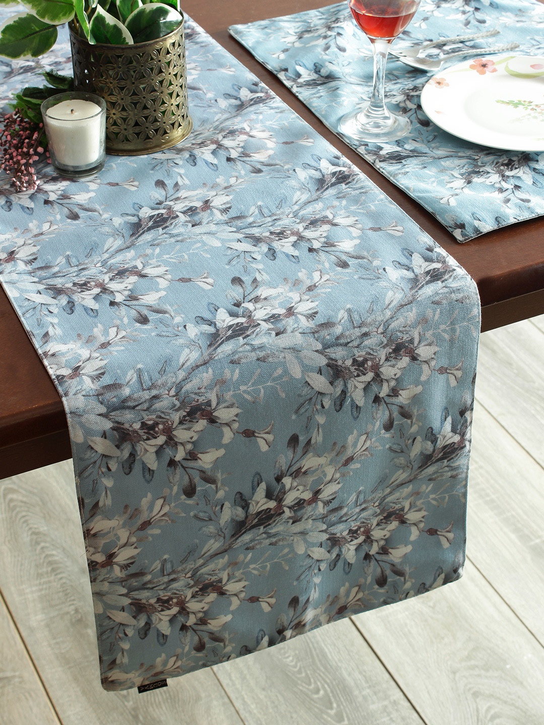 

Soumya Setof 7 Blue Printed 6 Seater Table Placemats With Runner